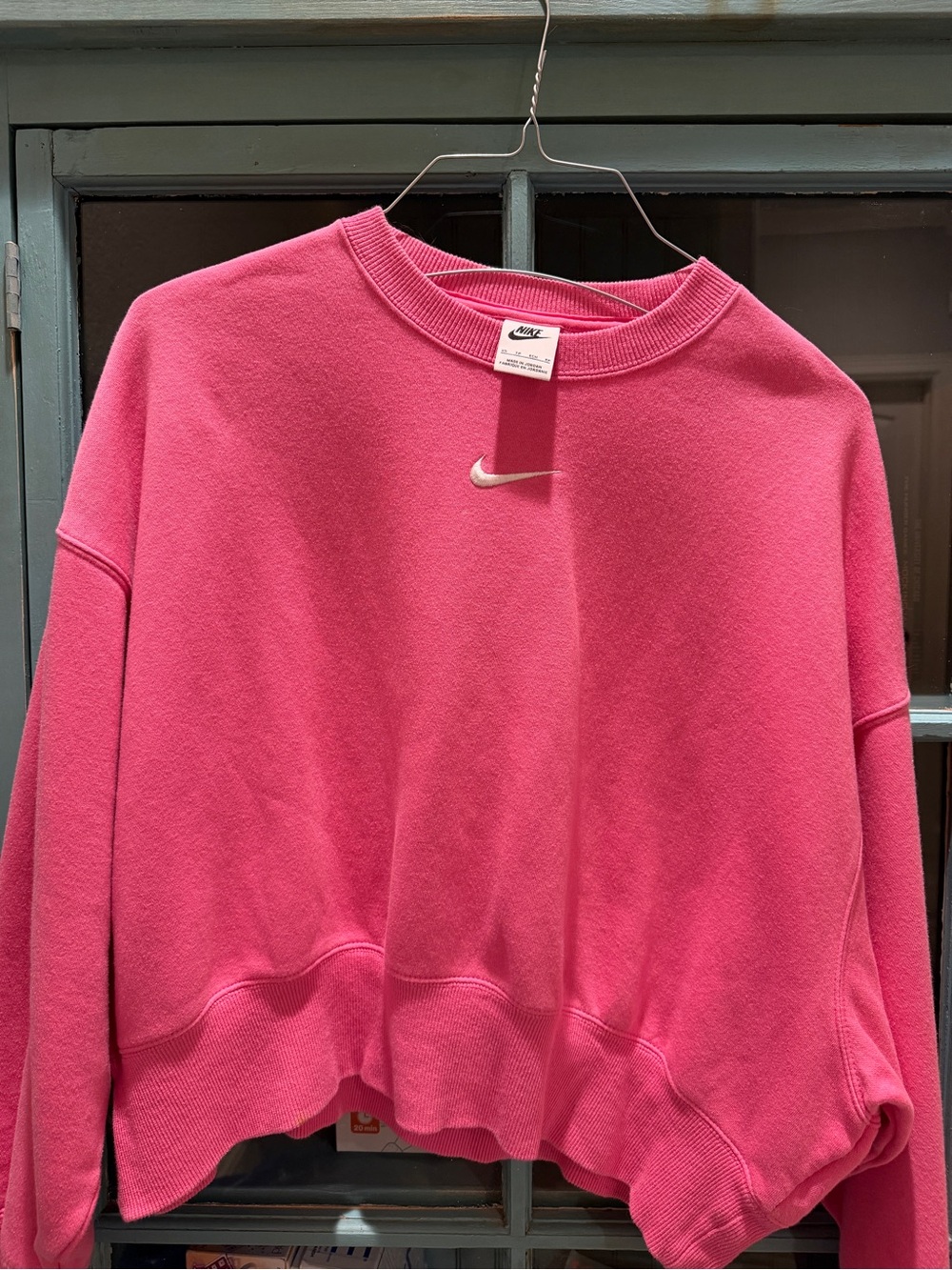 Nike Women's Bright Pink Crewneck Sweatshirt with White Swoosh